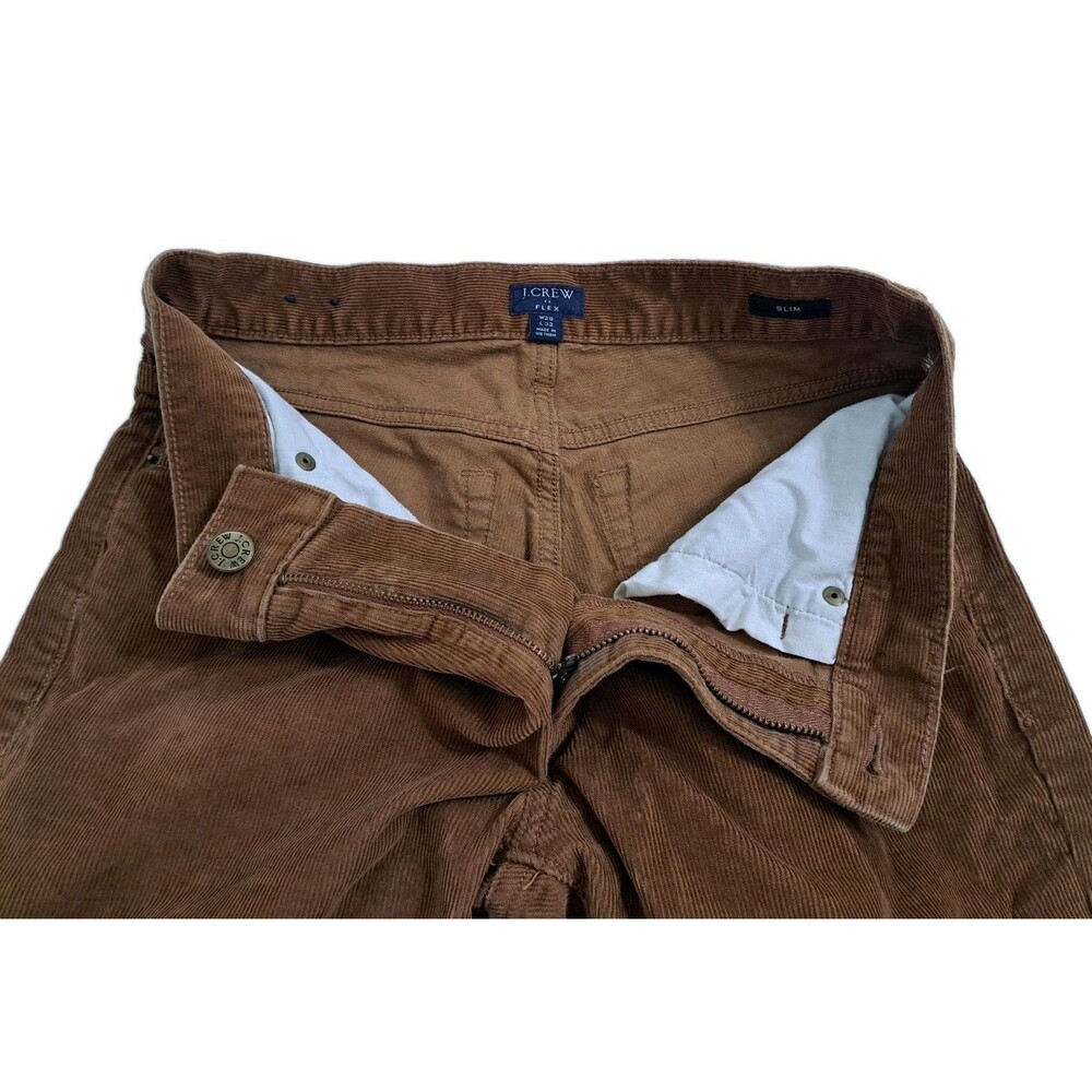 J Crew Mens 29x32 Corduroy Pants Slim Flat Front Straight Leg Brown Khaki - Picture 2 of 8